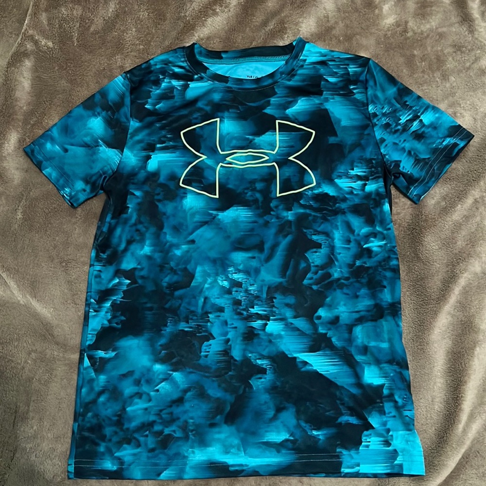 Boys Under Armour Heat Gear Shirt Top Youth Large YLG Green Teal